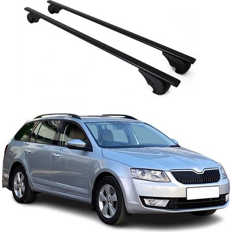 OMAC Barres de toit pour Skoda Octavia III 2013-2019 – TÜV / DIN 75302:2019 – Antivol inclus – Charge max 75 kg – 2 barres Noir (1/4)