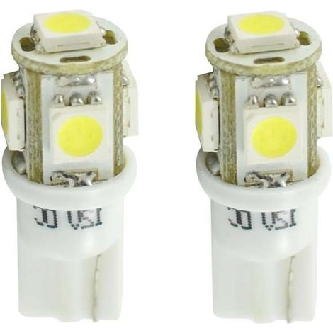 2x ampoule LED blanc 12V T10 W2,1x9,5D 1,2W 5x SMD 5050 voiture remorque moto camion