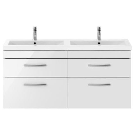 Nuie Athena Gloss White 1200mm Wall Hung 4 Drawer Vanity Unit and Double Ceramic Basins - ATH048F (1/5)