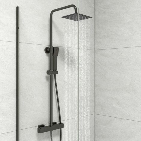 Biubuibath Bathroom Square Thermostatic Mixer Shower Set Matte Black Exposed Twin Head Valve (1/5)