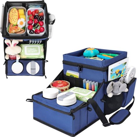 Organisateur de siège auto avec poche isotherme et porte-gobelets, bleu (1/5)