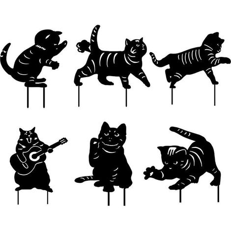 lot De 6 Chat Du Jardin Dcoration, Dcor De Statue De Chat Pour La Cour Enjeux De Jardin De Silhouette Animale Raliste Art De Cour De Chat Dcoratio (1/4)