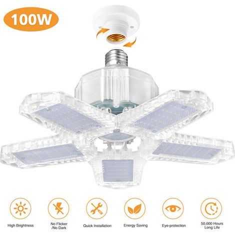 Lampes LED de garage - 100 W - Lampe d'atelier - Plafonniers déformables, Modèles à induction (F2) (1/5)