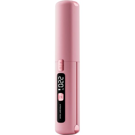 Piastra e arricciacapelli professionale 2 in 1 in ceramica e tormalina, antistatica, facile da usare, con schermo LCD (rosa) (1/4)