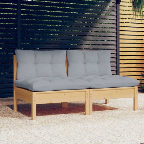 vidaXL Divano da Giardino a 2 Posti con Cuscini Grigi Massello di