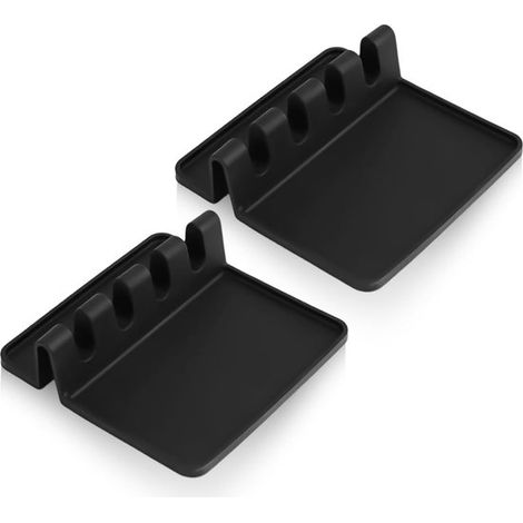 Estante de cocina de silicona de 2 piezas - Estante de silicona - 13,8 x 13,8 x 3,9 cm - Lavable - para guardar utensilios de cocina como espátulas, cucharas y palillos - Negro (1/5)