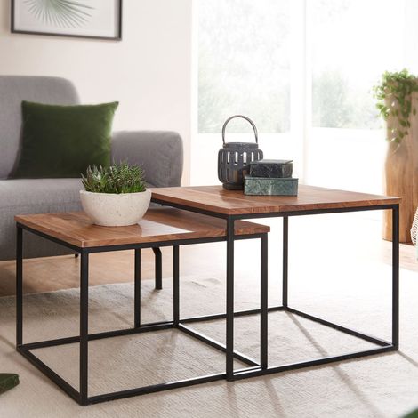 Lot de 2 tables basses 60 et 54 cm en acacia massif - ELIUR (1/5)