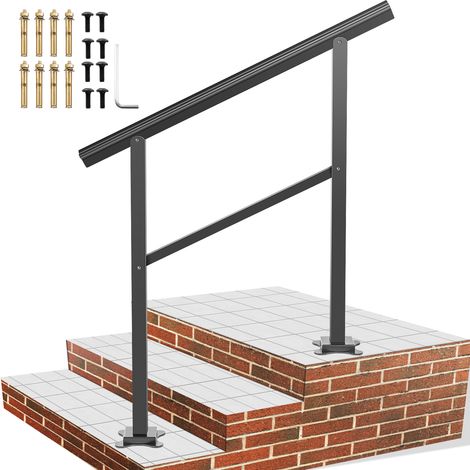 VEVOR Handlauf aus Aluminium Treppengeländer 91,4 x 89,5 cm Geländer mit Querstreben Brüstung 75 kg Tragfähigkeit 0-50 Grad Anpassung an Treppe Handlauf Außen Geeignet für 2 bis 3 Stufen Treppe (1/5)
