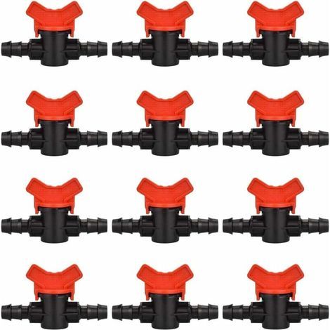 12 PCS Robinet de Jardin pour Tuyau, Tuyau Vanne d'irrigation 16 16mm Robinet d'arrêt raccord en Plastique pour Le contrôle extérieur de la vanne d'eau de Jardin (Noir + Rouge) (1/5)