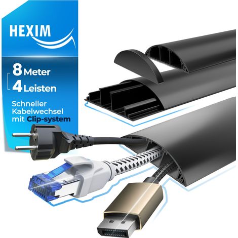 Kabelkanal 68x18mm PVC Kunststoff Kabelabdeckung halbrund für TV, Wand & Boden: schwarz, 8 Meter / 4 Leisten