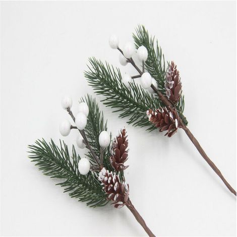 Accessoire pour sapin de Noël　8 Pcs de Noël Branches de pin artificielles Tiges de Baies Rouges Pics de pin Spray avec Pomme de pin Pommes Feuilles de Houx pour l'artisanat Pics de Couronne Florale Pi
