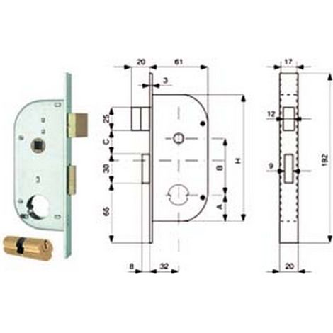 2PZ SERRATURA INFILARE CANCELLI 2 MANDATE SCROCCO SEPARATO + QUADRO CILINDRO