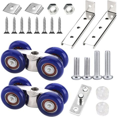 QORVA-2 Pièces Galet Porte Coulissante Kit, Roulette Porte Coulissante en Acier Inoxydable, Bleues Roulettes Porte Coulissante Douche, Placard, Portes en Bois, Portes Coulissantes en Verre