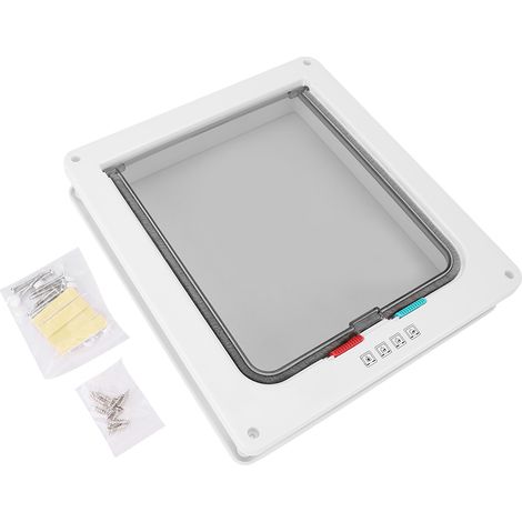Volet de porte réglable et flexible pour animaux domestiques, couleur blanche, avec verrouillage par interrupteur, grand modèle (XL) pour chiots, chiens et chats (1/5)