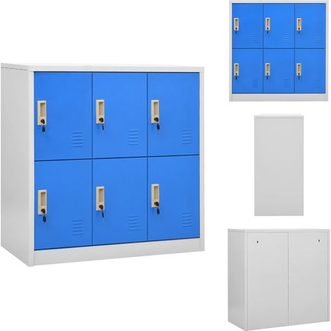 Schließfachschrank Hellgrau und Blau 90x45x92,5 cm Stahl - Schliessfachschrank - Metallschrank - Bürobedarf - Garderobe - Aufbewahrungsbox (1/5)