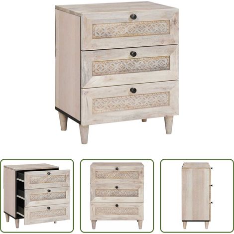 vidaXL Armadio in acacia -  Armadio da Notte Beige 50 x 33 x 62 cm Legno massello di acacia