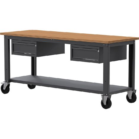 Banco da lavoro con ruote SOGI X3N117LR - 2 m - piano in legno - 1 + 1 cassetti (1/4)