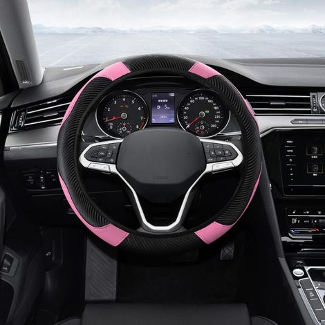 Housse de protection pour volant de voiture, housse universelle de 37 à 38 cm, housse en cuir, microfibre transpirante, housse pour volant en fibre de carbone (rose) (1/5)