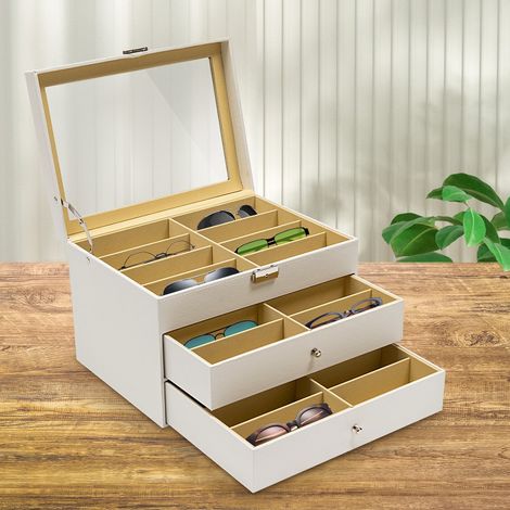 Boîte de rangement à 24 fentes pour lunettes de soleil Boîte de rangement à tiroirs coulissants pour lunettes de soleil (1/5)