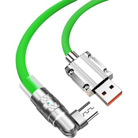 Câble de charge rapide en silicone, rotation à 90°, 120 W, avec port USB-Micro Vert (1/5)