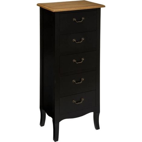 Atmosphera – Chiffonnier noir 5 tiroirs 45x30x113 cm – MDF et bois de pin – Style contemporain pour rangement optimal