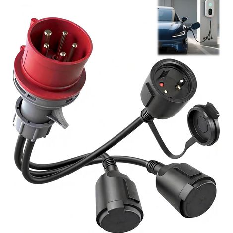 Adaptateur 400V vers 230V x3 répartiteur courant Câble d'extension de couplage avec couvercle à charnière et bouchon de sécurité, Adaptateur 16a pour caravanes industrie utilisation (1/5)