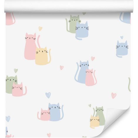 Papier peint à motifs de chatons et de cœurs colorés pour salon et chambre 50x1000 cm (1/5)