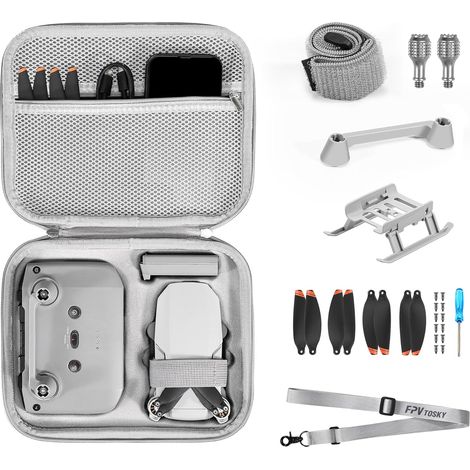 Mini 4K Sac Compact 7 en 1 Kit pour DJI Mini 2 SE/4K Drone Accessoires Sac de transport avec atterrisseur, manche de commande, hélices, porte-hélice et protection, Gris