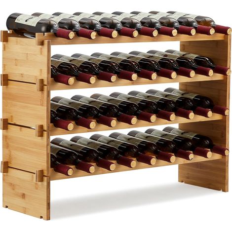 Casier à Vin de 36 Bouteilles, Stockage du Vin en Bois, Porte-vins et Etagère de Présentation à 4 Couches, 84x26x58cm (1/5)
