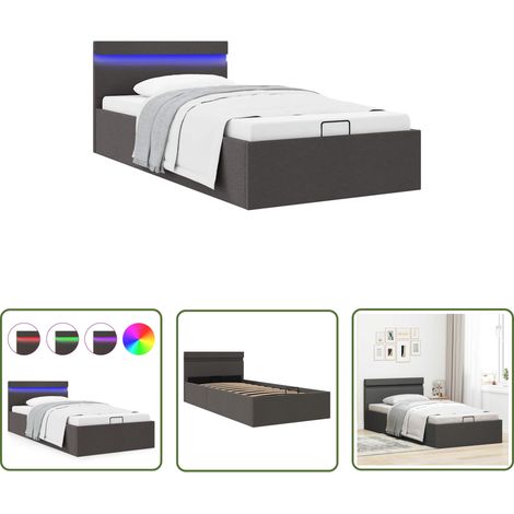 The Living Store Bett mit Bettkasten Hydraulisch LED Dunkelgrau Stoff 90x200 cm - Einzelbett - Boxspringbett - Bettgestell - Schlafraum - Stoffbezug (1/5)