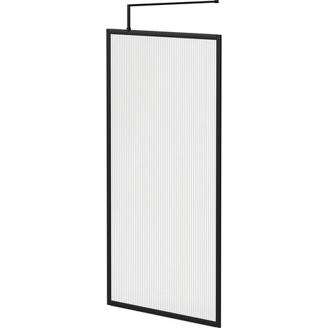 Colore 8mm Fluted Glass Matt Black 1850mm x 1000mm Fully Framed Walk In Shower Screen including Wall Channel and Support Bar (1/5)