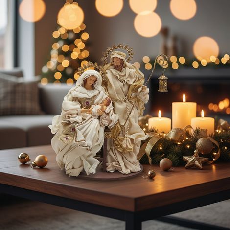 Statuetta Natalizia Natività con Base H50 Avorio Oro EDG (1/3)