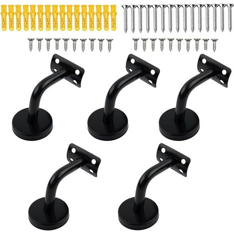 Handlaufhalterung, 5 Stück Edelstahl-Handlaufhalterungen zur Wandmontage, zur Unterstützung von Treppenhandläufen, für flache Armlehnen (Schwarz) (1/5)
