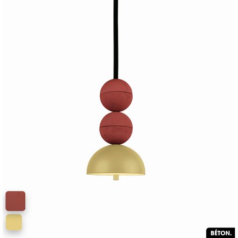 Lampe de suspension en béton - BOSFOR CONCRETE TERRE ROUGE - CITRON 2 BALLES LED 14W (1/3)