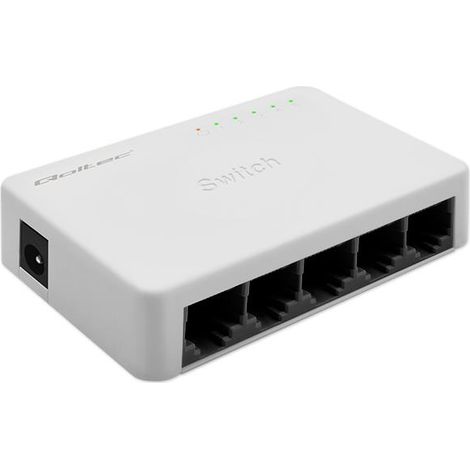 Switch di rete non gestito Qoltec con 5 porte RJ45  100 Mbps  Fast Ethernet  LAN (1/5)