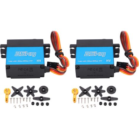Lot de 2 servos numériques 25 kg, 270°, haute torsion, étanches, à engrenages entièrement métalliques, avec bras de servo 25T pour voiture RC (1/5)