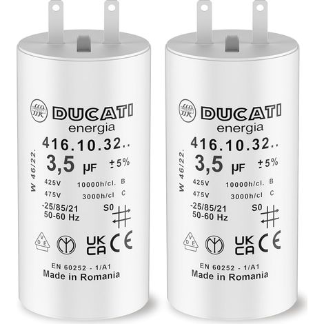 Ducati Energia – Condensateur 3,5 uF pour moteur de volet roulant Somfy – Tension 450V AC – Durée de vie 10 000 heures – Cylindrique 54mm