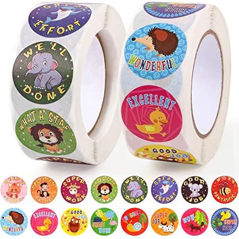 1000 autocollants récompense - 2 rouleaux fournitures enseignant classe, 16 motifs, autocollants motivation scolaire (1/4)