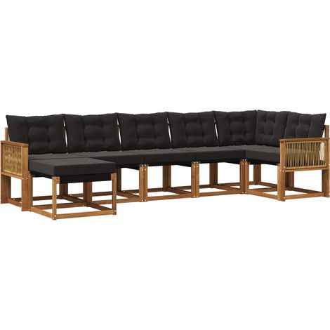 vidaXL Outdoor Sofa Set 7 pcs Natural and Black 306 x 128.5 x 73 cm (1/5)