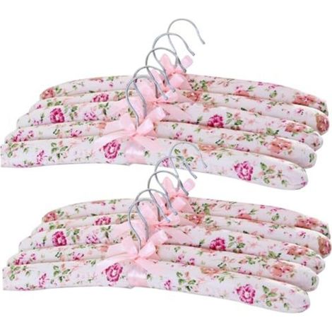 Cintres rembourrés, 10pcs 15 Pouces de Coucher en Satin Floral, cintres rembourrés Non glissants, Pas de Linge de vêtements de Blocs de Chemise (Rouge Rose, Motif aléatoire) (1/5)