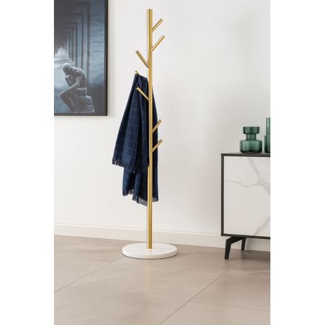 Porte-manteaux Doré base Blanche - 7 crochets - D 38 x H 181 cm - Portemanteaux design - Livraison gratuite