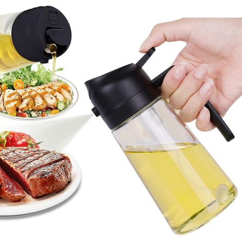 Ölsprüher Speiseöl 470ml, Öl sprühflasche Ölspray Heißluftfritteuse Glas, Hochwertiger Öl Zerstäuber Ölsprüher zum Kochen Grillen Küche Gießen - Schwarz