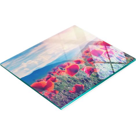 Elegante e resistente tagliere da cucina in vetro con motivo a papaveri, 60x52 cm. (1/5)