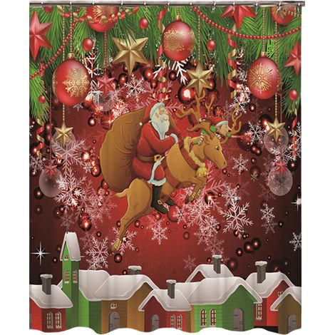 Rideau de douche en polyester imprimé en 3D, cadeau de Noël. Rideau de douche de salle de bain en polyester imprimé en HD, cadeau de Noël. (1/5)