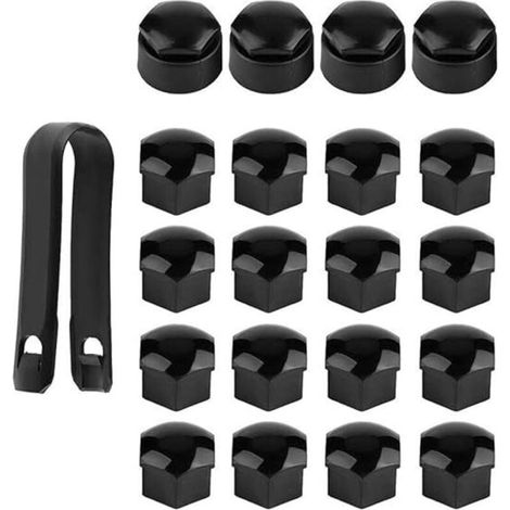 20pcs 17mm Haute qualité Boulon Ecrou Couvre(4pcs Bouchon de Verrouillage+16pcs Normale Casquette), Capuchons Protection Hexagonal Pour Écrous de Roue, avec Outil Demontage (Noir) (1/4)