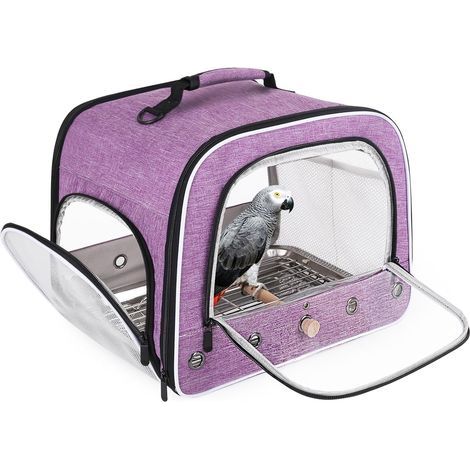Bird Carrier Bag, Transparent Windows, Metal Grid, Wooden Perch, For Parrots and Cockatoos (1/5)