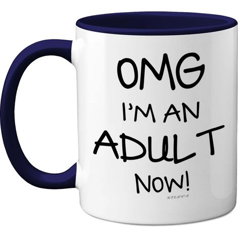 Mug « OMG I'm an Adult » - Cadeau de 18e anniversaire pour filles ou garçons - Tasse amusante pour fils ou fille adulte - Tasse à poignée bleu marine - Cadeau idéal pour les enfants de 18 ans (1/5)
