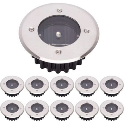 LED Lampe solaire au sol 10 Pack, lumière extérieure, Réverbère Lumières, Ensevelies Lumière, étanche IP65 (Blanc Froid, Rond) [Classe énergétique A+]