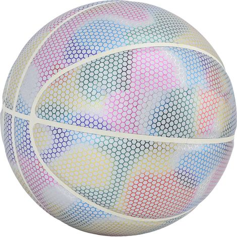 Ballon de basket réfléchissant taille 7, lumineux et brillant, pour enfants et adultes, utilisable en intérieur et en extérieur (argent brillant). (1/5)