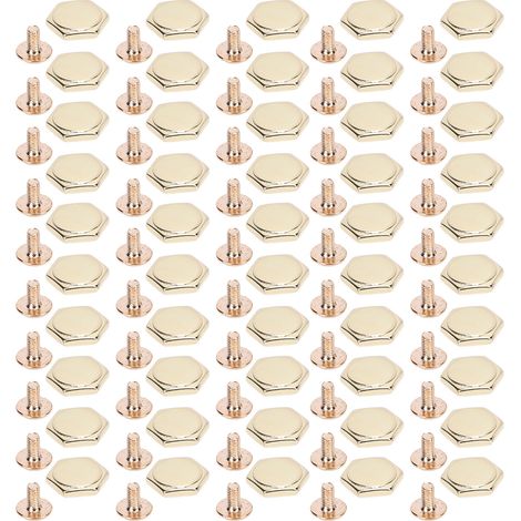 50er-Set Sechskantnieten, Metall, Schlitzschraube, feine Verarbeitung, Bindenieten, Lederverschluss für Bastelarbeiten, Taschen, Gürtel, 12 mm, Gold (1/5)